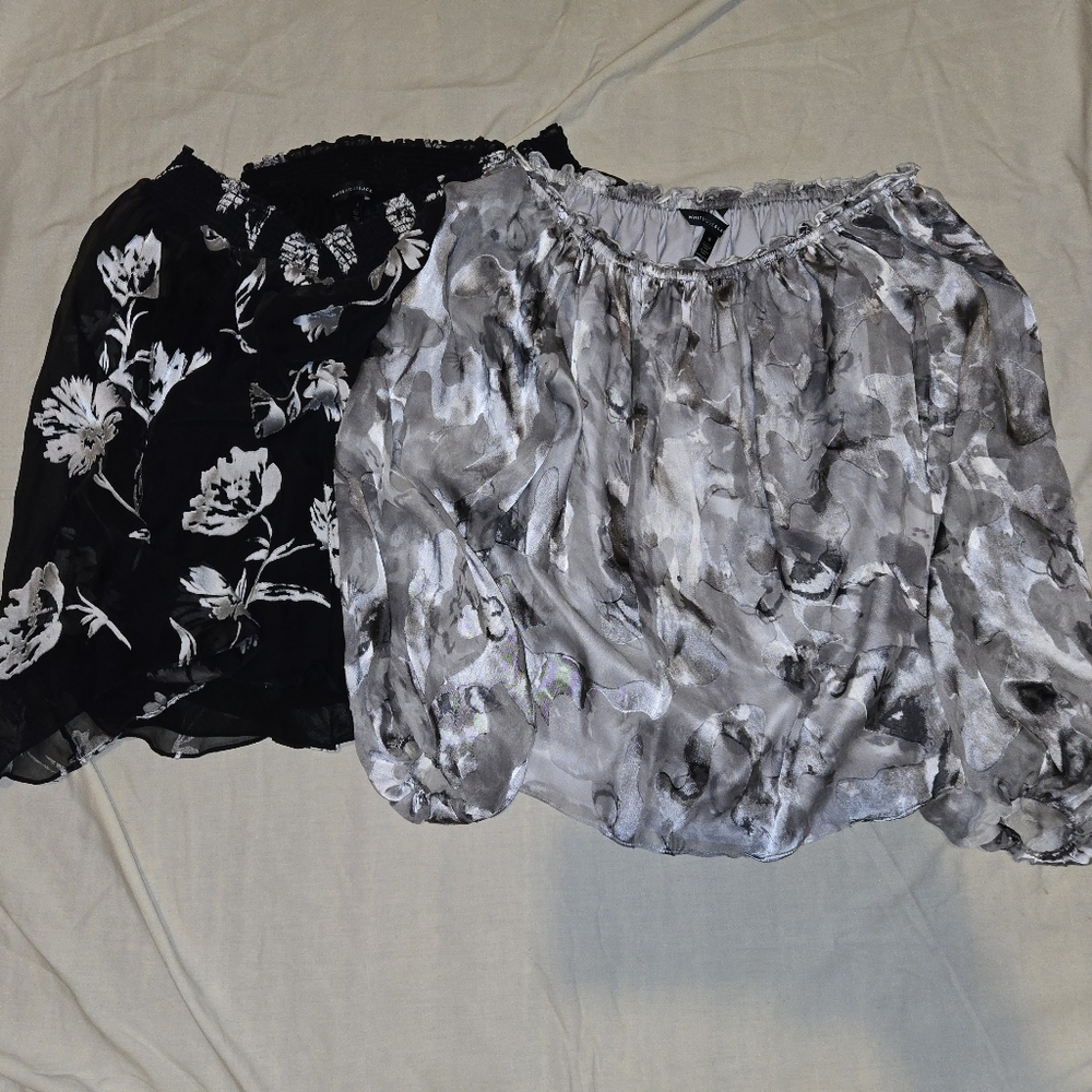 WHBM White House Black Market Floral Chiffon Silk Blouses Long Sleeve